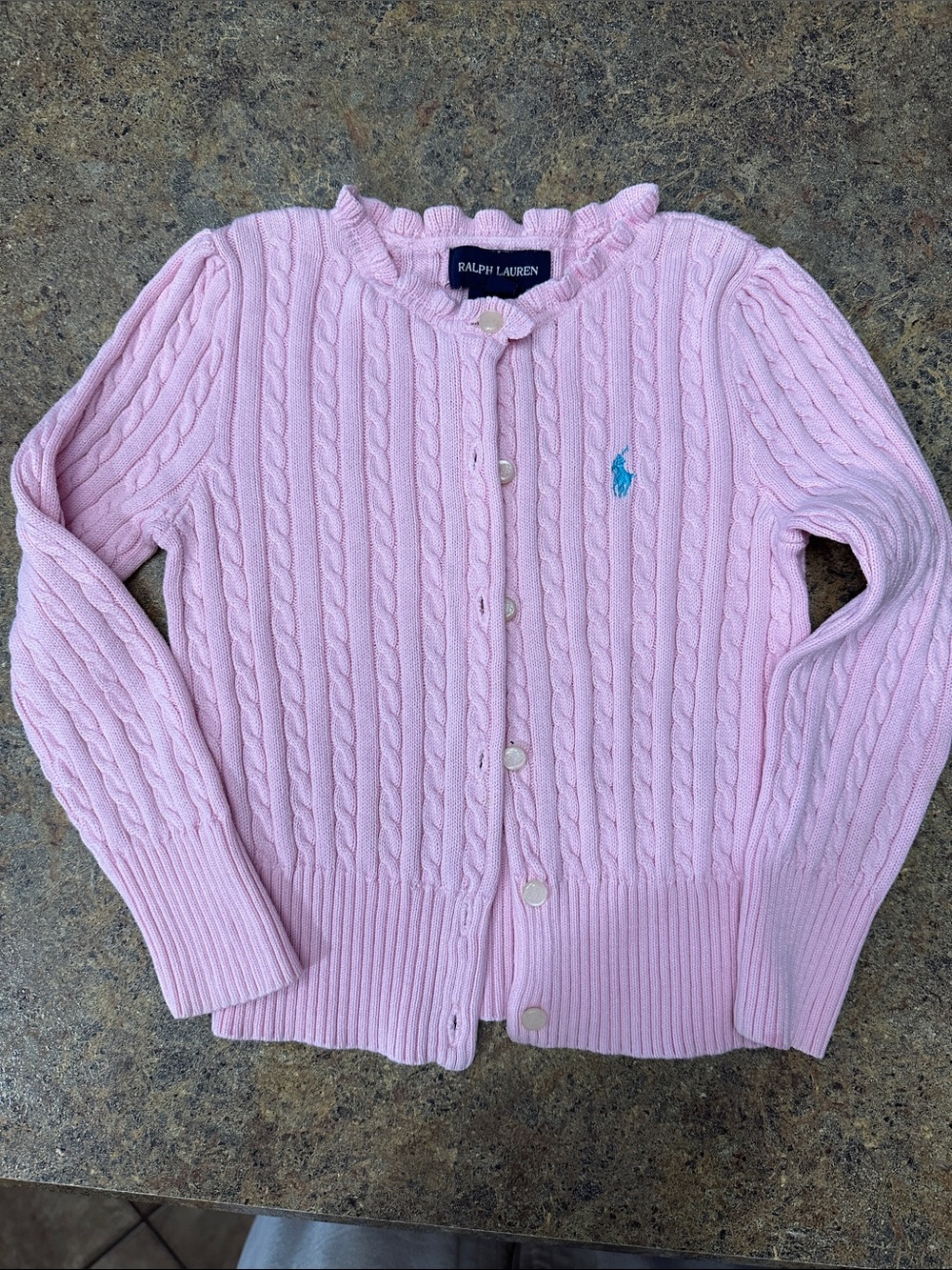 Polo Ralph Lauren pink button up ruffled collar cardigan girls 4/4T